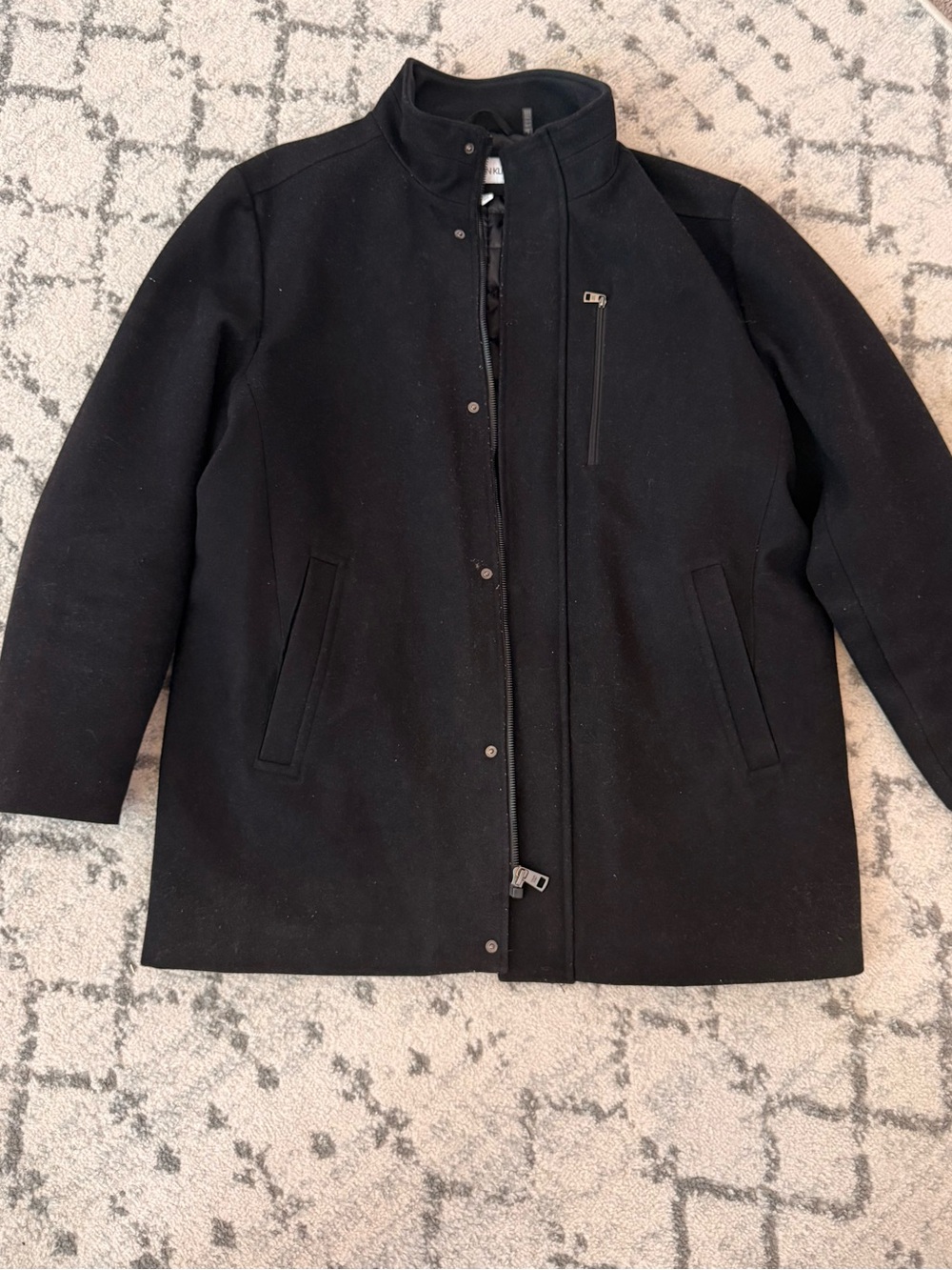 Men's Black Wool Blend Stand-Collar Coat